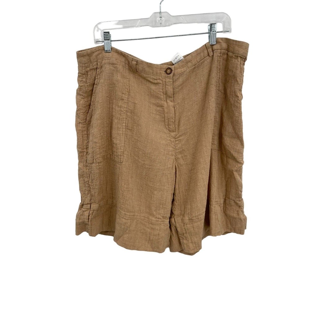 Poetry Shorts Lagenlook Linen Cotton Blend Crinkle Texture Tan Size 16
